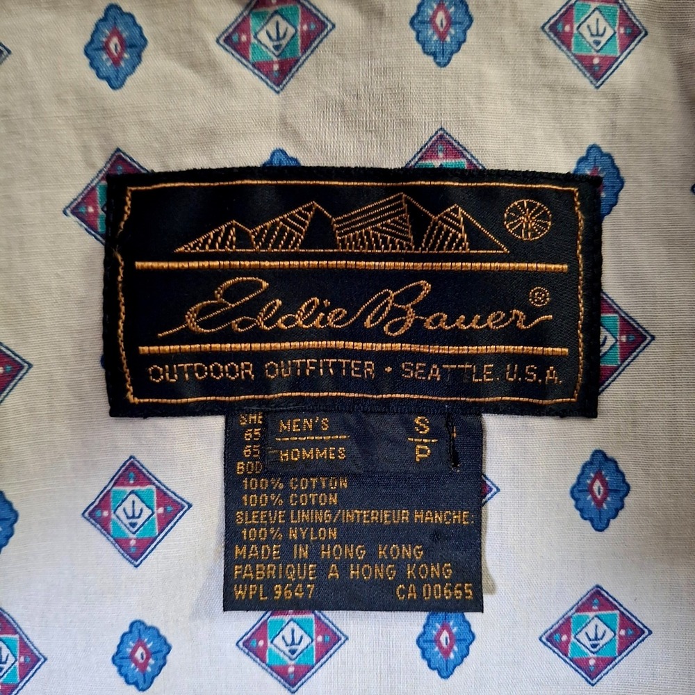 VTG Eddie Bauer Bi-Swing Jacket Men's Small Blue Bomber Lined 90s Geometric - Picture 6 of 10